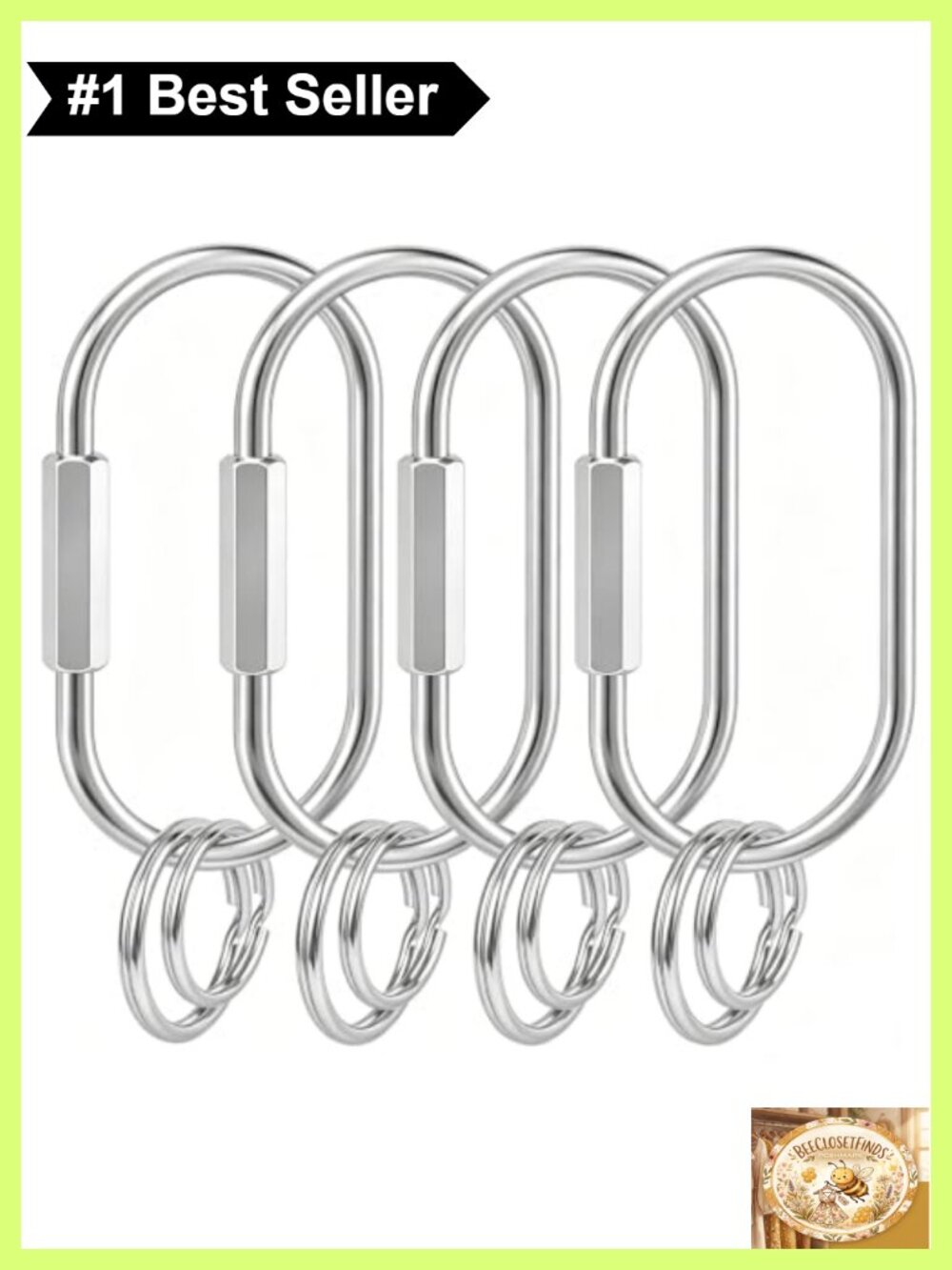 Solid Brass Carabiner Keychain Set Screw Lock U-Shaped O-Rings Heavy Duty